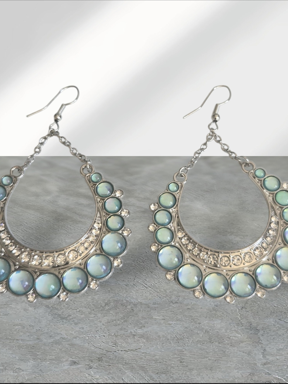 paparazzi Silver Hoop Earrings with Aqua Opalescent Stones